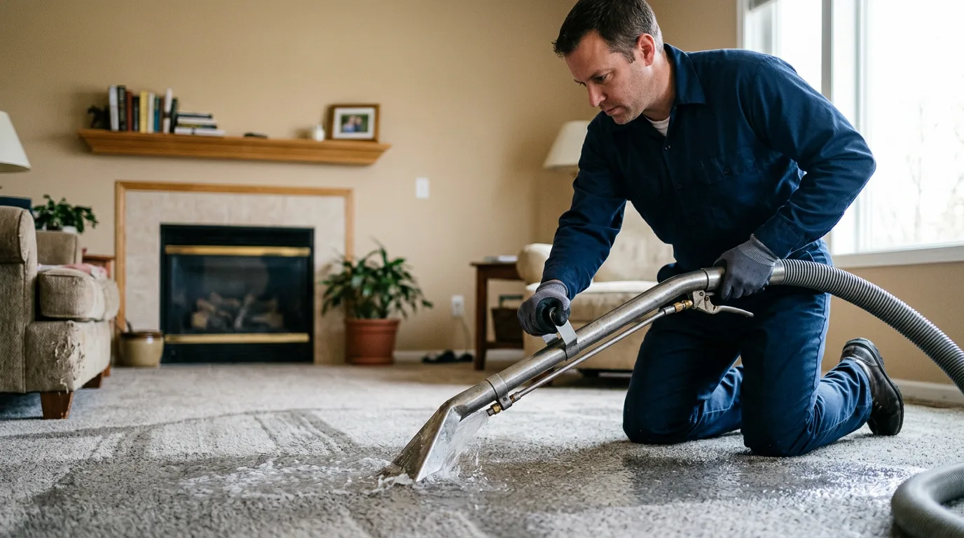 Water damage restoration technician working near Leeds, NY